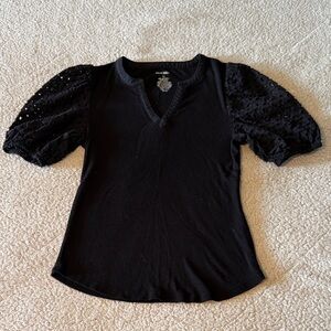 Nine West Black Eyelet Puff Sleeve Blouse Medium